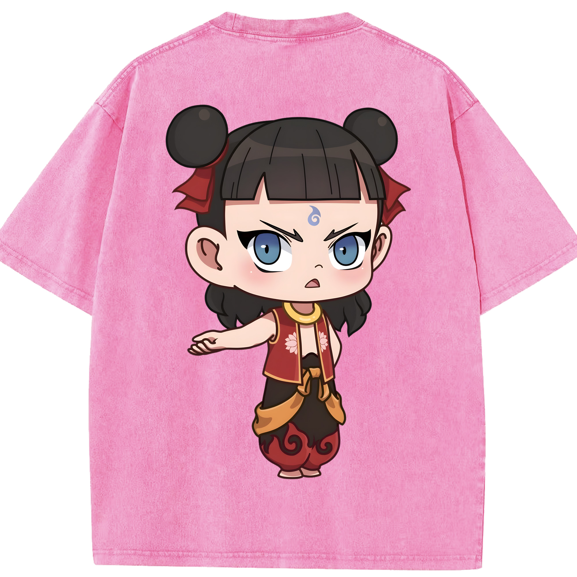 （画像用） Ne Zha 2 ナタ 魔童の大暴れ 綿100% ヴィンテージ風 半袖Tシャツ（背面プリント）